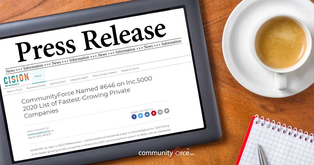 Press Release: CommunityForce named to Inc.5000 list for 2020